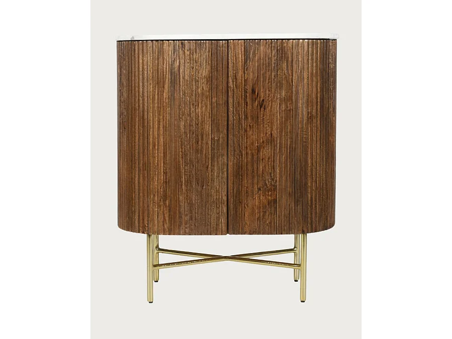 Céline - Buffet 2 portes en bois massif de manguier et marbre blanc 65 cm