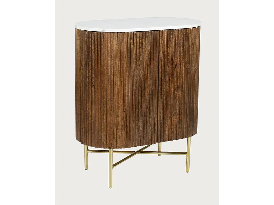 Céline - Buffet 2 portes en bois massif de manguier et marbre blanc 65 cm