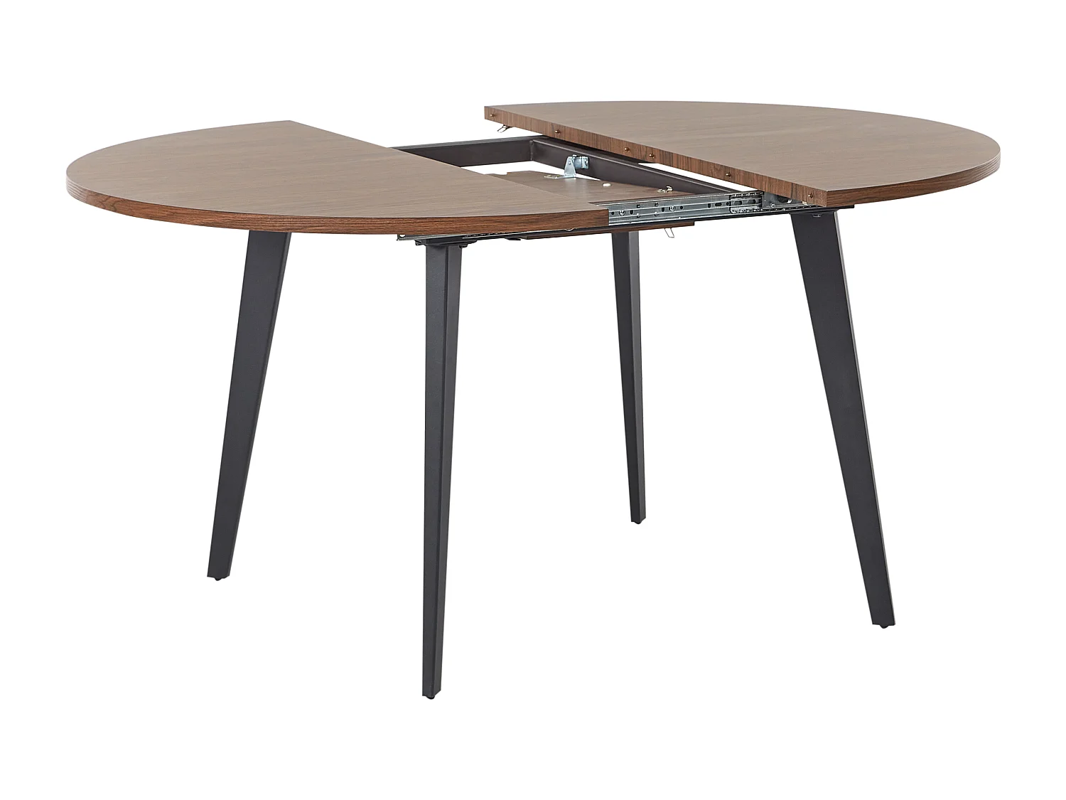 Ausziehbarer Esstisch MDF dunkler Holzfarbton mit schwarzen Metallbeinen Bovina