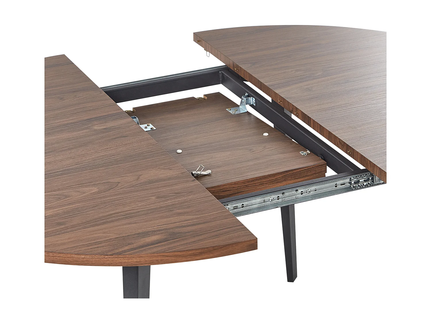 Ausziehbarer Esstisch MDF dunkler Holzfarbton mit schwarzen Metallbeinen Bovina