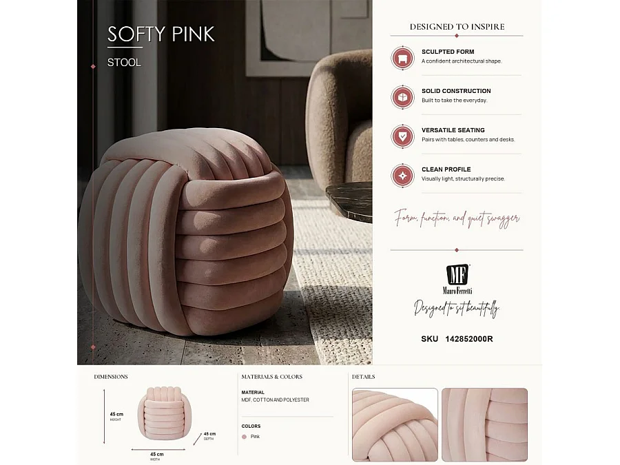Pouf Design en Velours "Softy" 45cm Rose