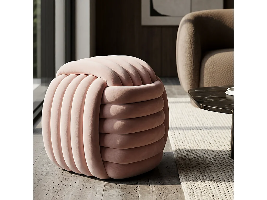 Moderner Samt-Pouf Softy mit gestepptem Design - Pink