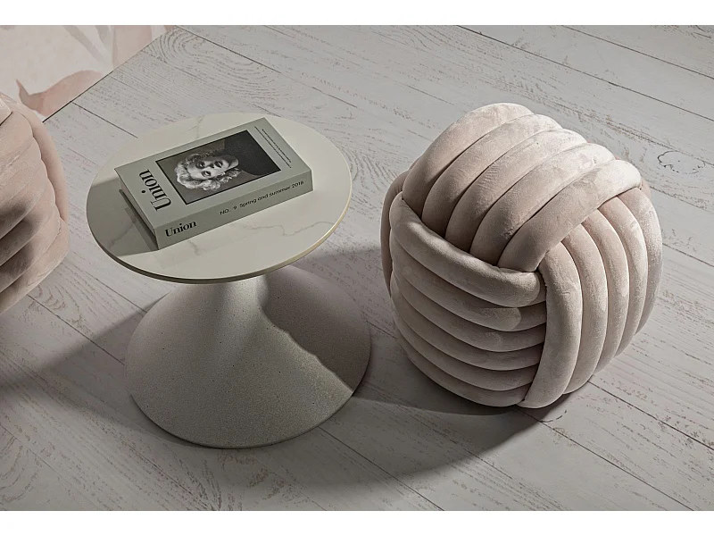 Moderner Samt-Pouf Softy mit gestepptem Design - Pink