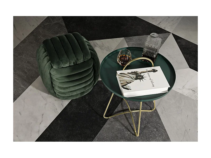 Pouf intrecciato in velluto verde cm 45x45x45