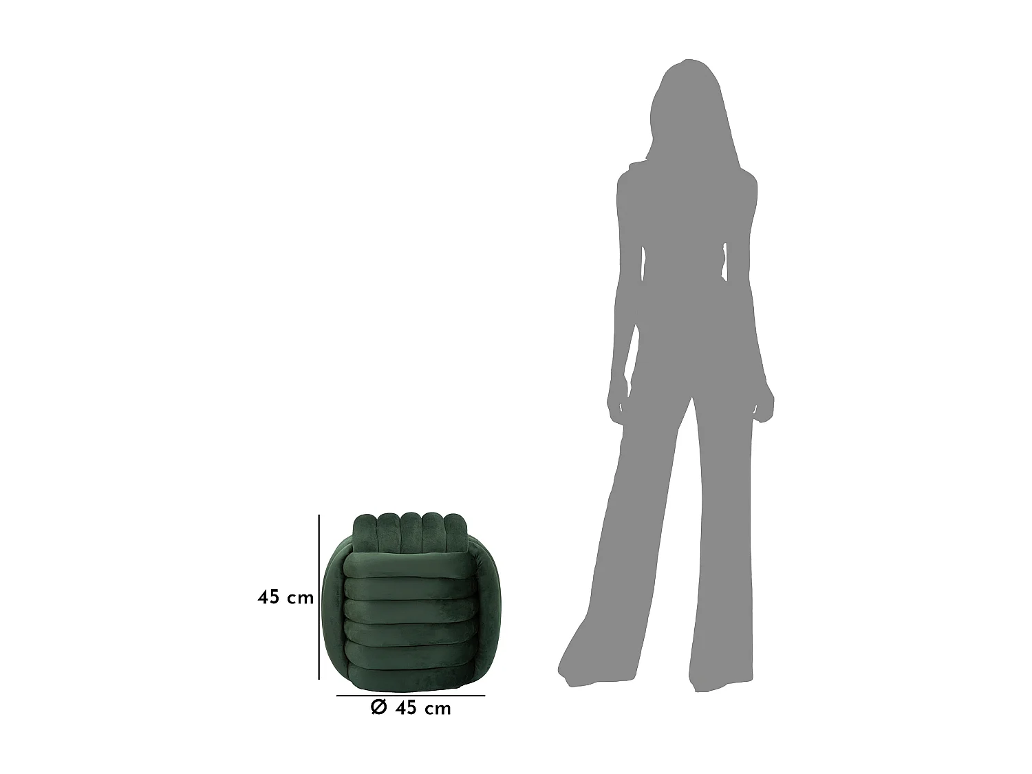 Pouf intrecciato in velluto verde cm 45x45x45