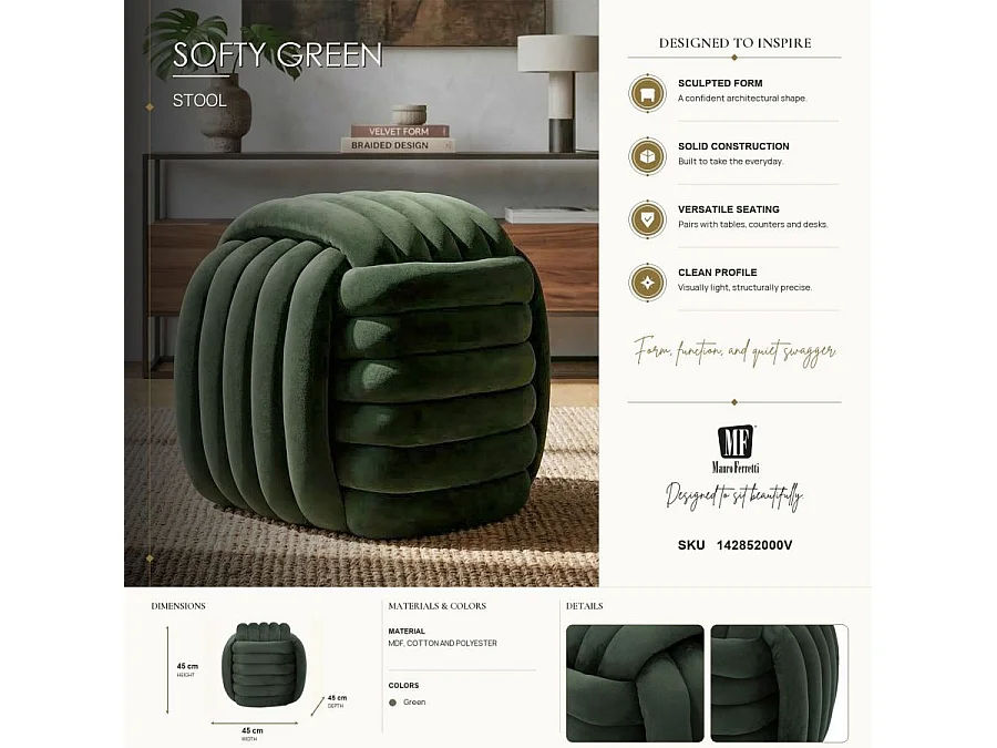 Pouf Design en Velours "Softy" 45cm Vert