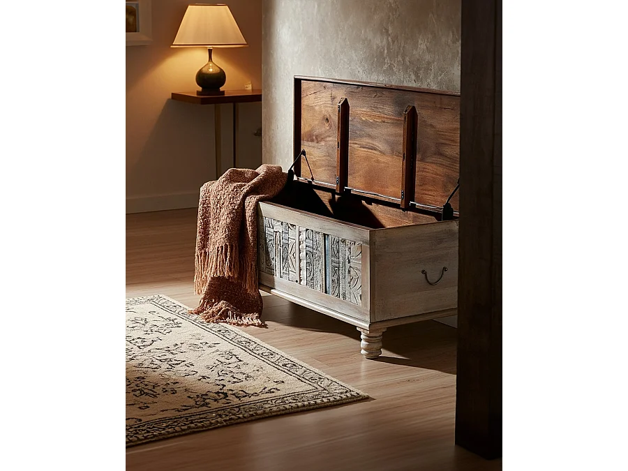 Viva - Coffre en bois massif sculpté 120 cm