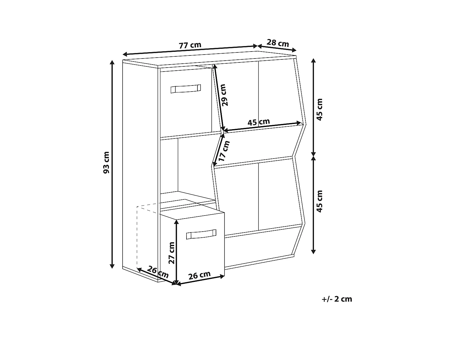 Bücherregal mit 3 Regalebenen Bücherregal Kinderzimmer Spanplatte mit Vliesstoffboxen Weiß Darlot