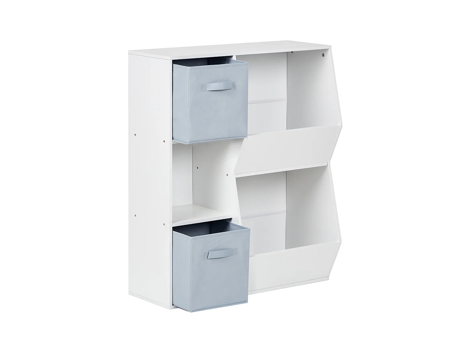 Bücherregal mit 3 Regalebenen Bücherregal Kinderzimmer Spanplatte mit Vliesstoffboxen Weiß Darlot