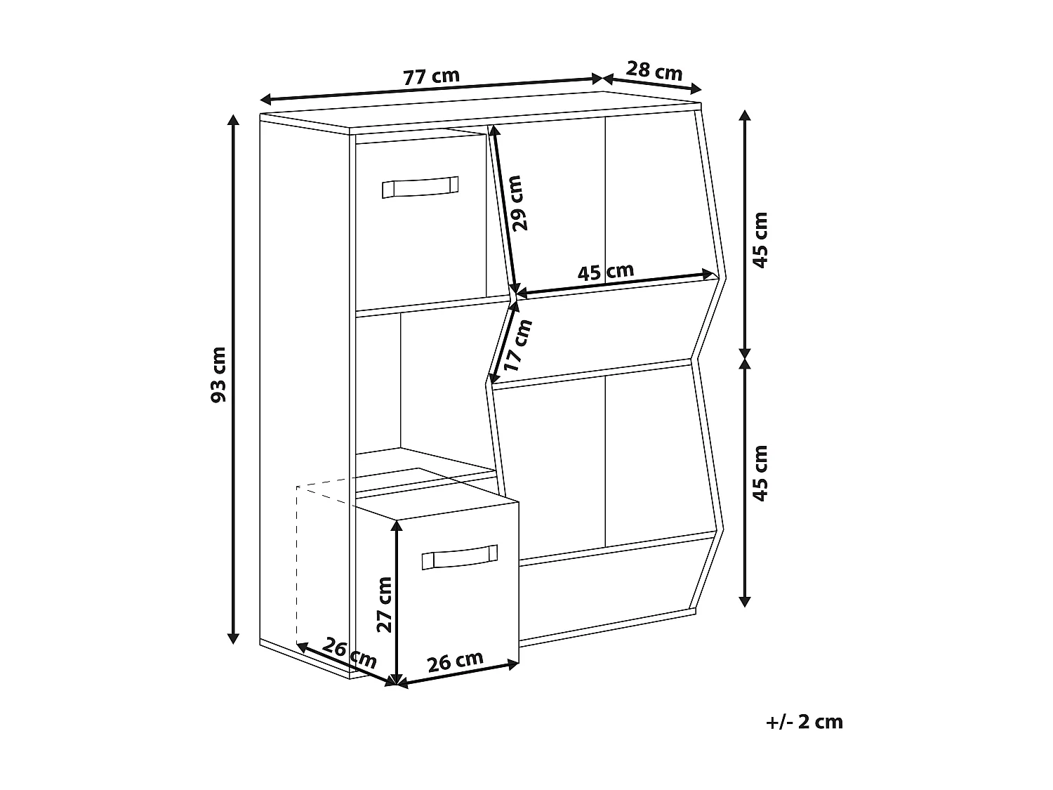 Bücherregal mit 3 Regalebenen Bücherregal Kinderzimmer Spanplatte mit Vliesstoffboxen Weiß Darlot