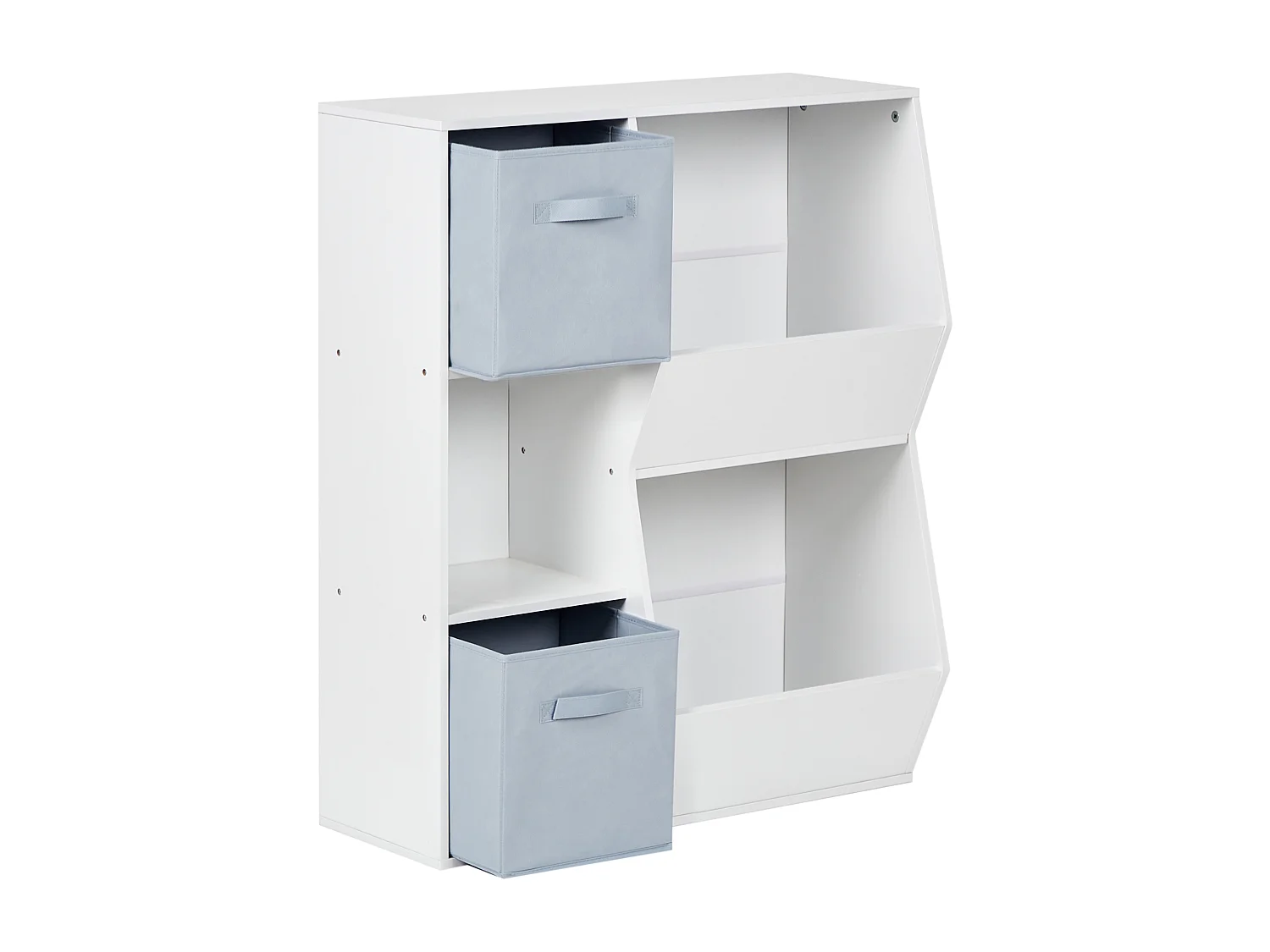 Bücherregal mit 3 Regalebenen Bücherregal Kinderzimmer Spanplatte mit Vliesstoffboxen Weiß Darlot