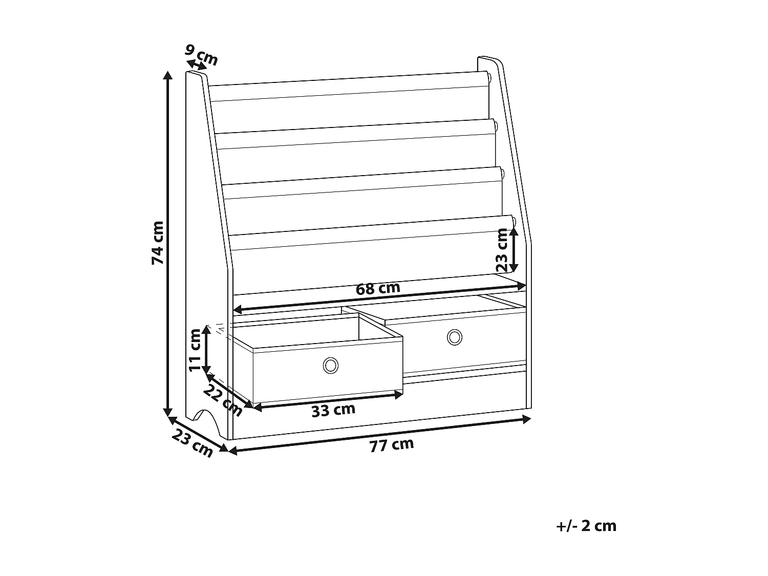 Bibliothèque 3 étagères TUMBY 74 cm Blanc