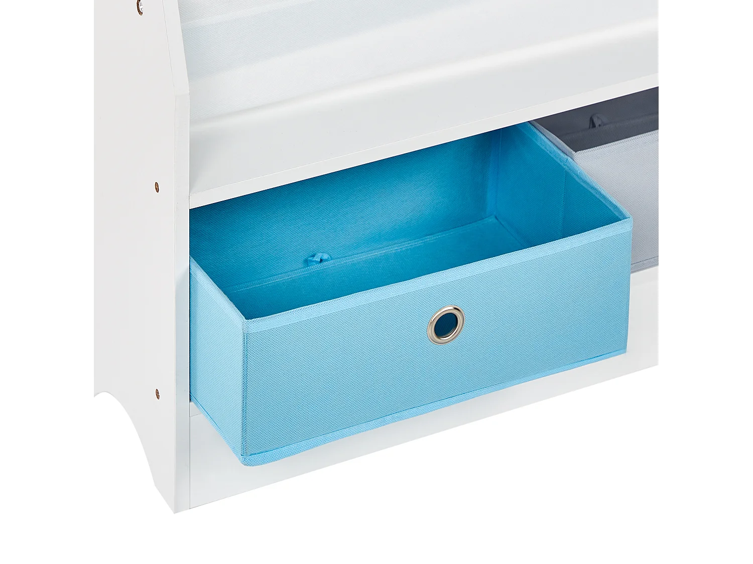 Bücherregal mit 3 Regalebenen Kinderzimmer Spanplattenregal mit zwei Stoffboxen Weiß Tumby