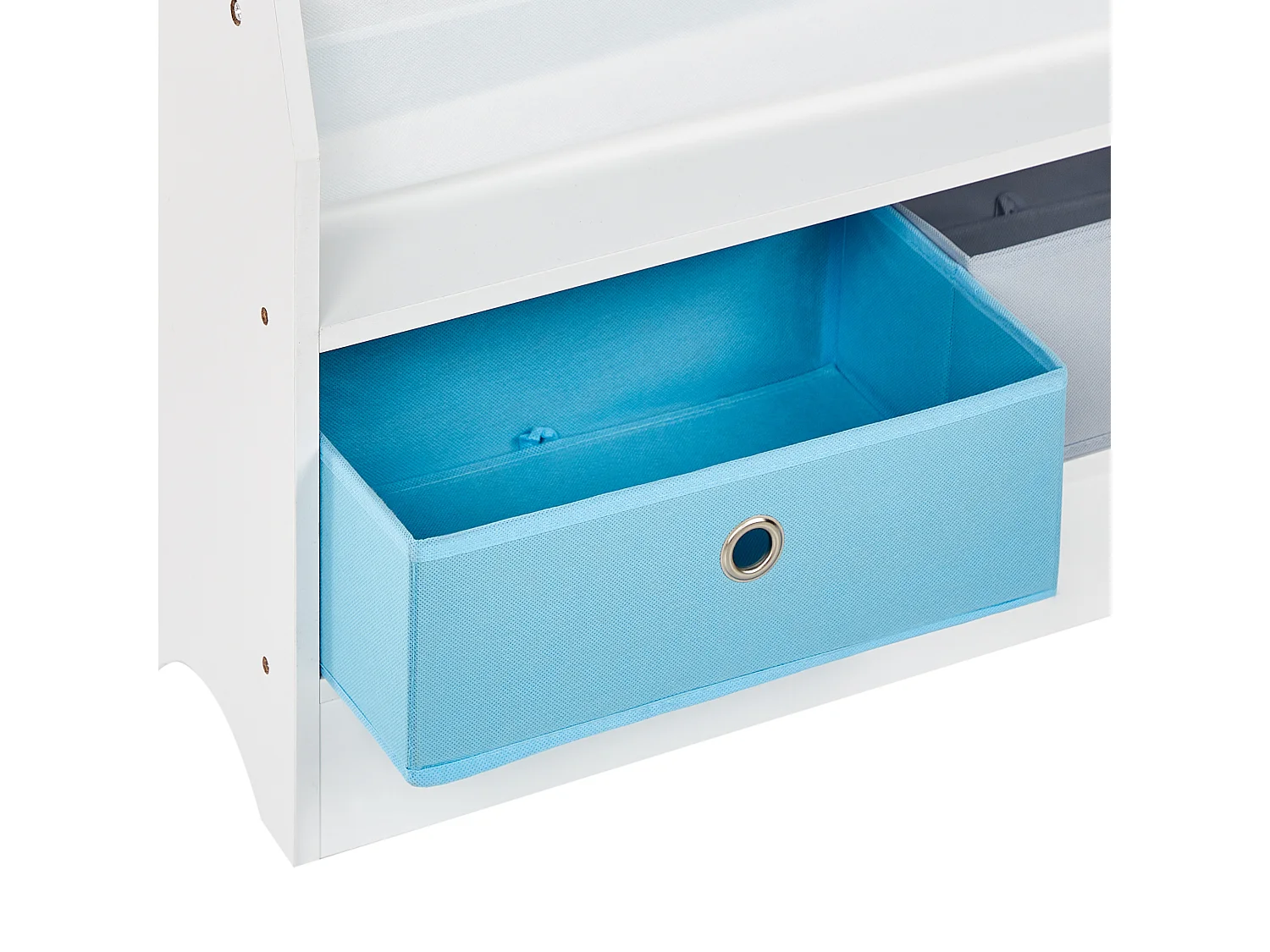 Bücherregal mit 3 Regalebenen Kinderzimmer Spanplattenregal mit zwei Stoffboxen Weiß Tumby