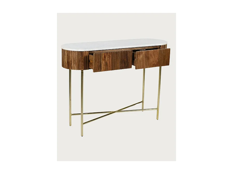 Céline - Console en bois de manguier massif et marbre blanc 100 cm