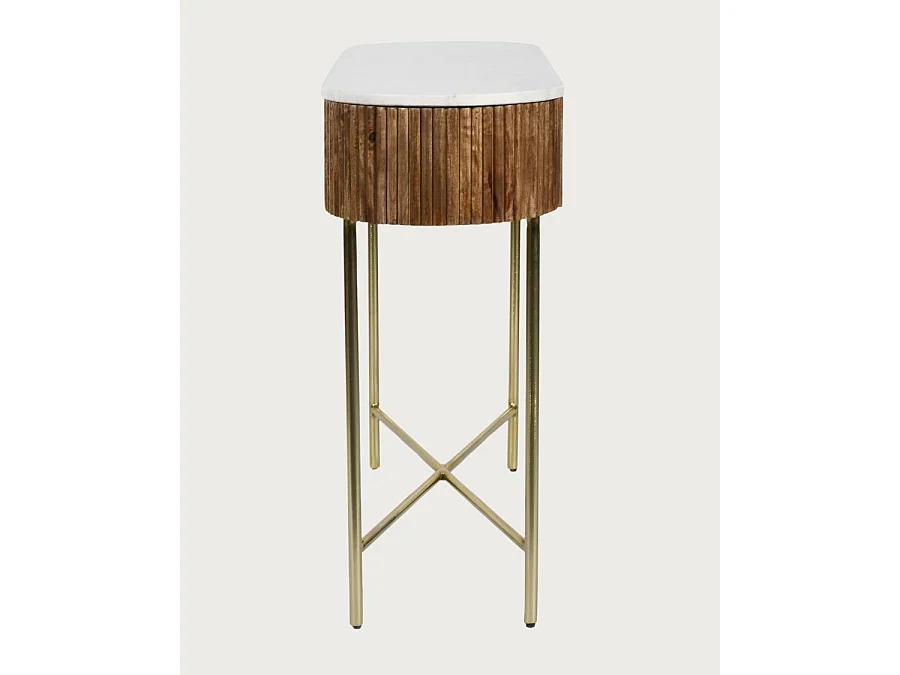 Céline - Console en bois de manguier massif et marbre blanc 100 cm