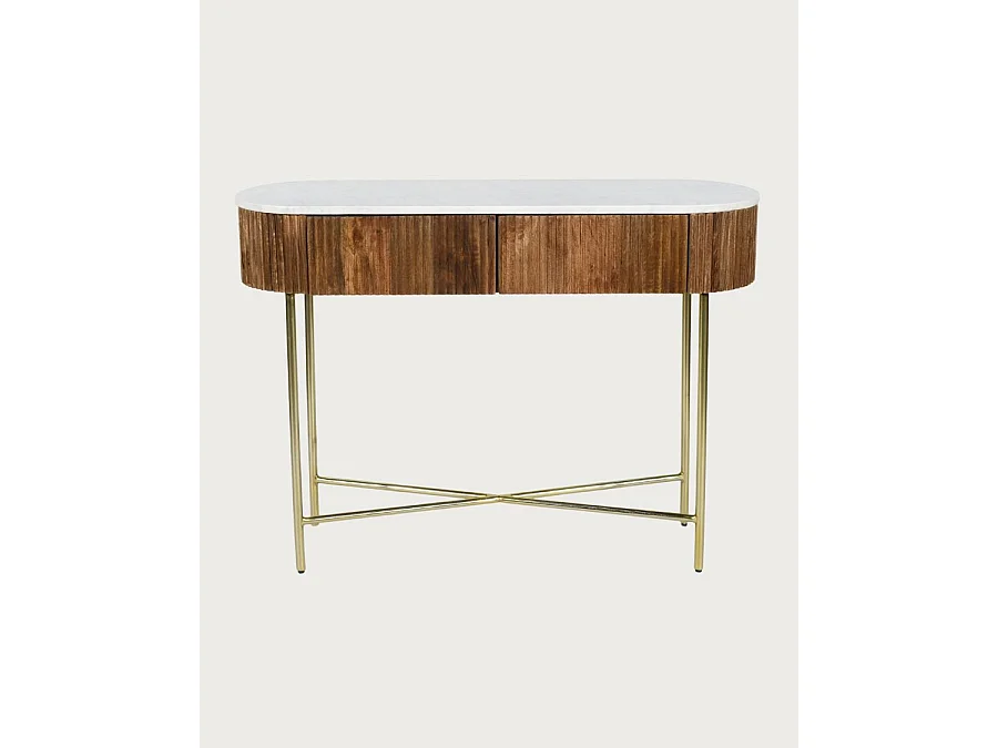 Céline - Console en bois de manguier massif et marbre blanc 100 cm