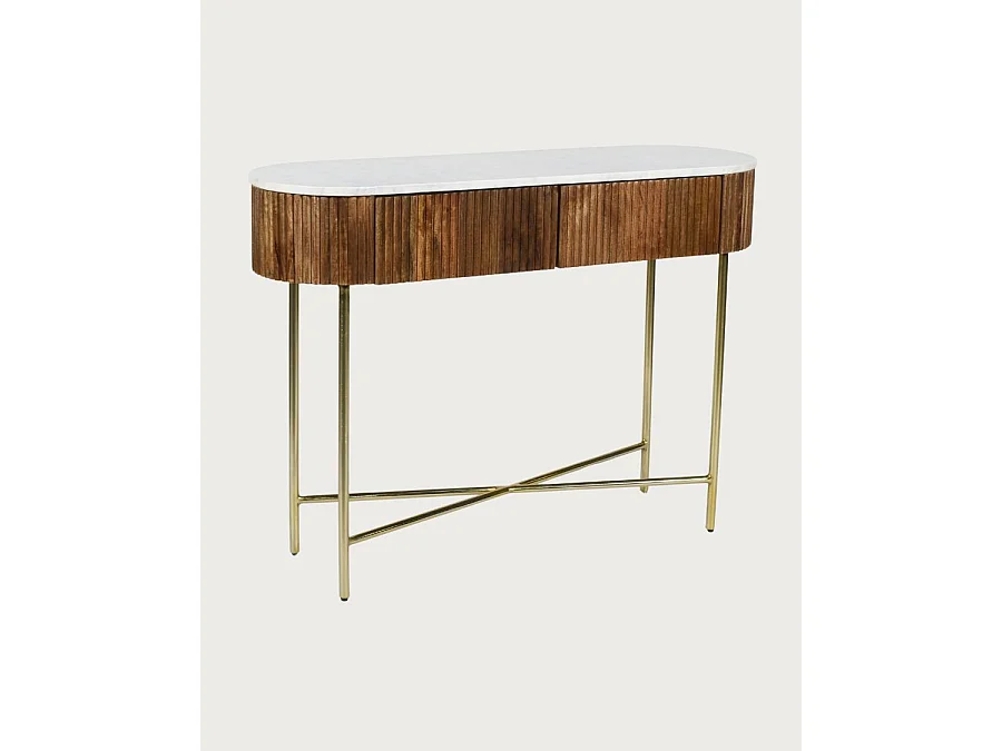 Céline - Console en bois de manguier massif et marbre blanc 100 cm