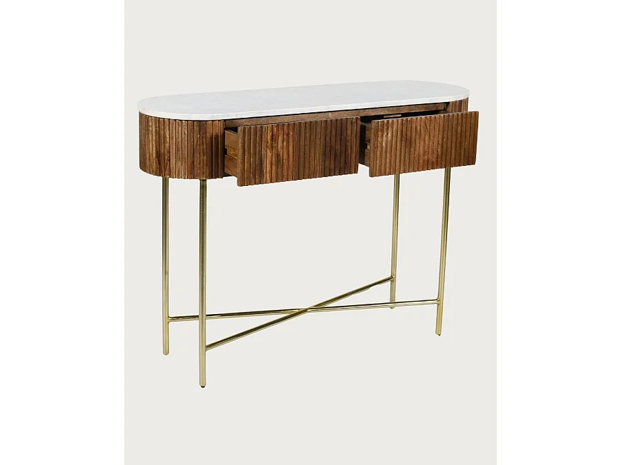 Céline - Console en bois de manguier massif et marbre blanc 100 cm
