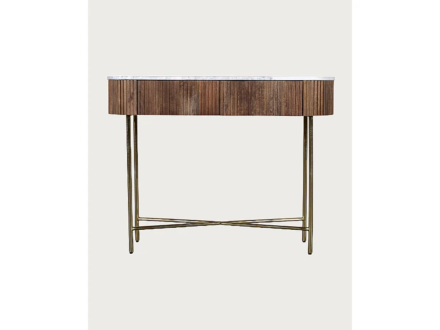 Céline - Console en bois de manguier massif et marbre blanc 100 cm