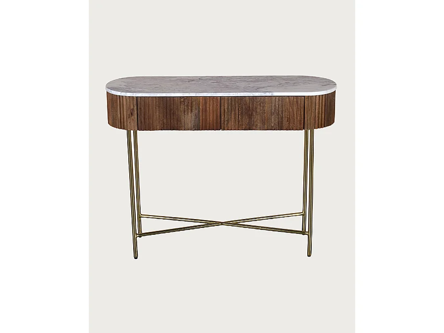 Céline - Console en bois de manguier massif et marbre blanc 100 cm