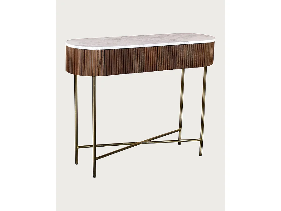 Céline - Console en bois de manguier massif et marbre blanc 100 cm