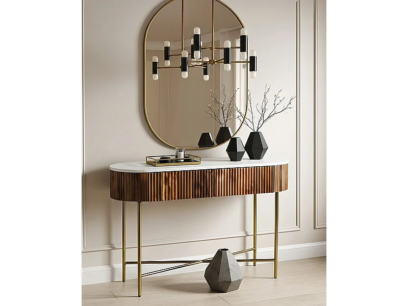 Céline - Console en bois de manguier massif et marbre blanc 100 cm