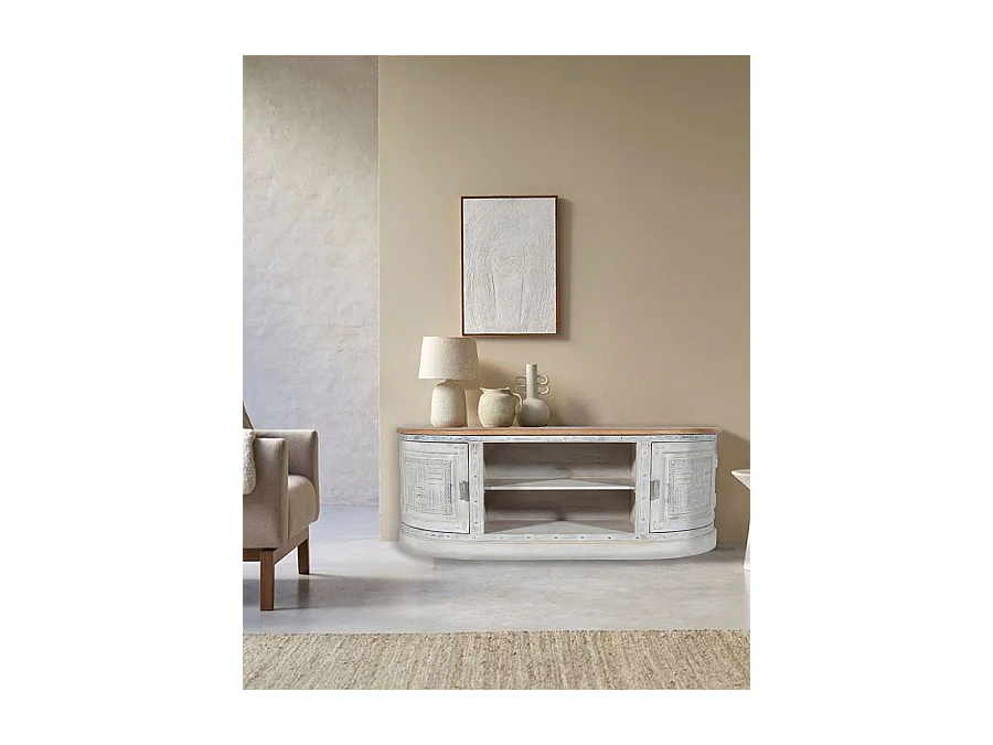 Argo - Meuble TV en manguier massif sculpté 150 cm