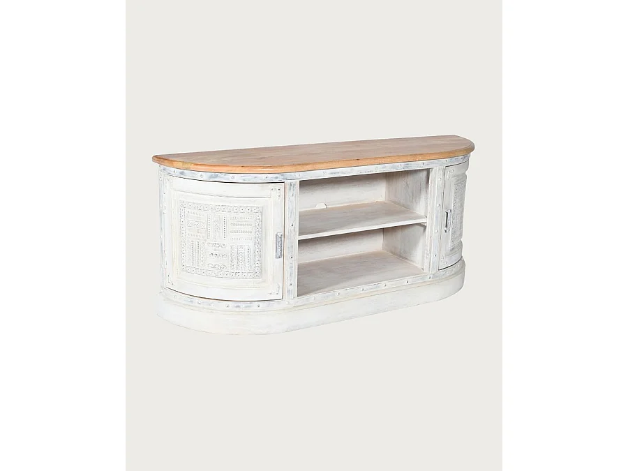 Argo - Mobile porta TV in legno massello di mango intagliato, 150 cm