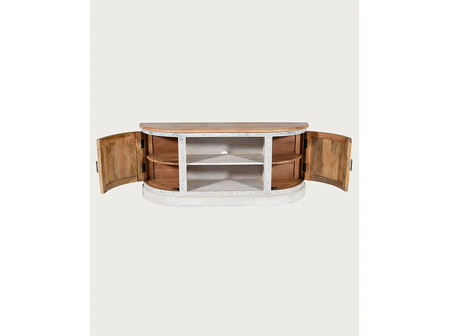 Argo - Mobile porta TV in legno massello di mango intagliato, 150 cm