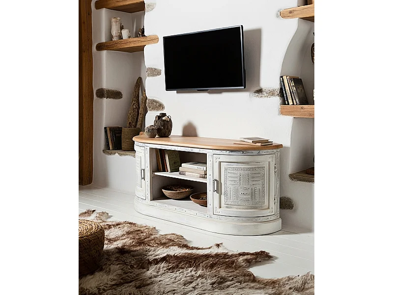 Argo - Meuble TV en manguier massif sculpté 150 cm