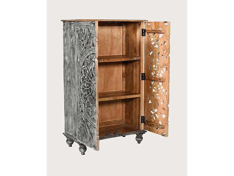 Lotus-Petit armoire cérusé en bois massif de manguier