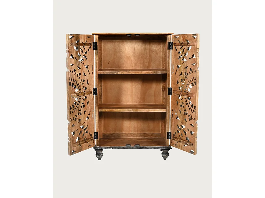 Lotus-Petit armoire cérusé en bois massif de manguier