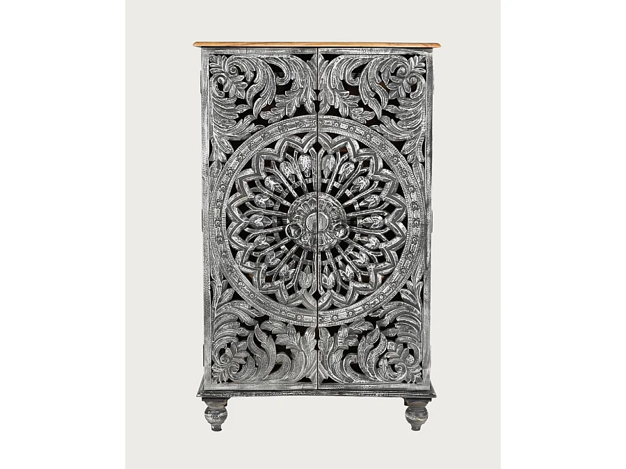 Lotus-Petit armoire cérusé en bois massif de manguier