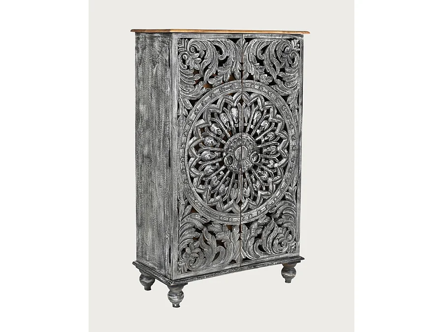 Lotus-Petit armoire cérusé en bois massif de manguier