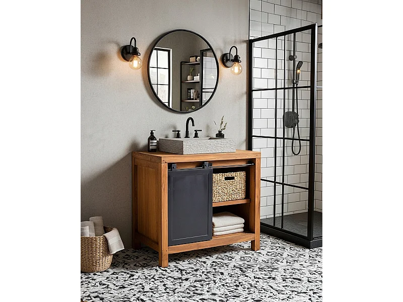 Boxel - Meuble salle de bain en bois de teck recycle