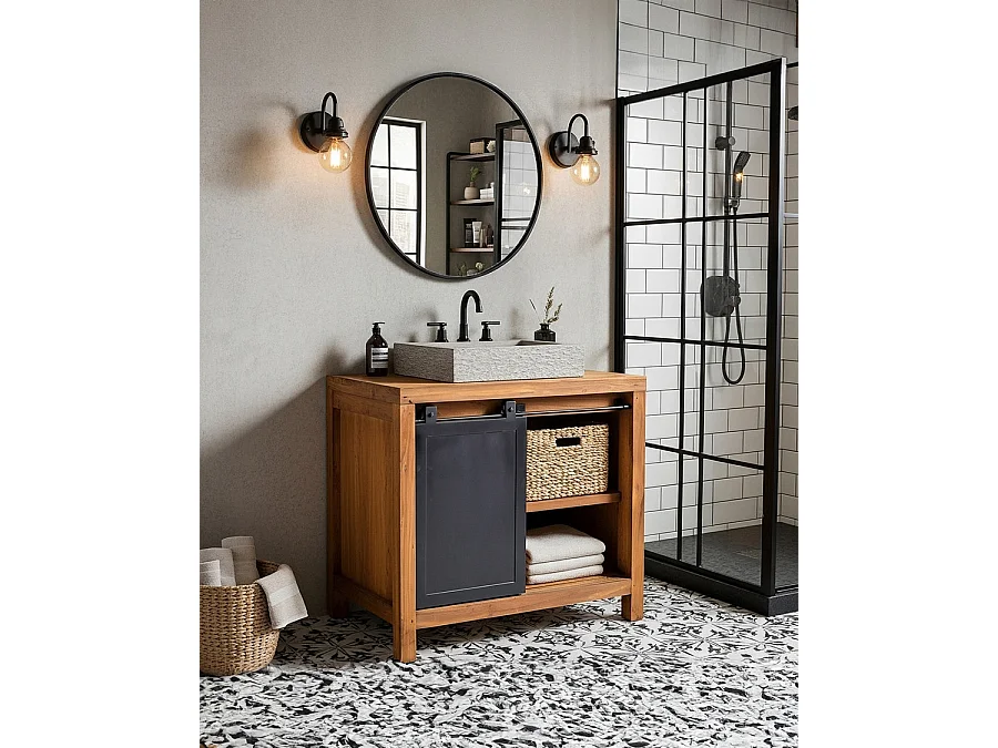 Boxel - Meuble salle de bain en bois de teck recycle