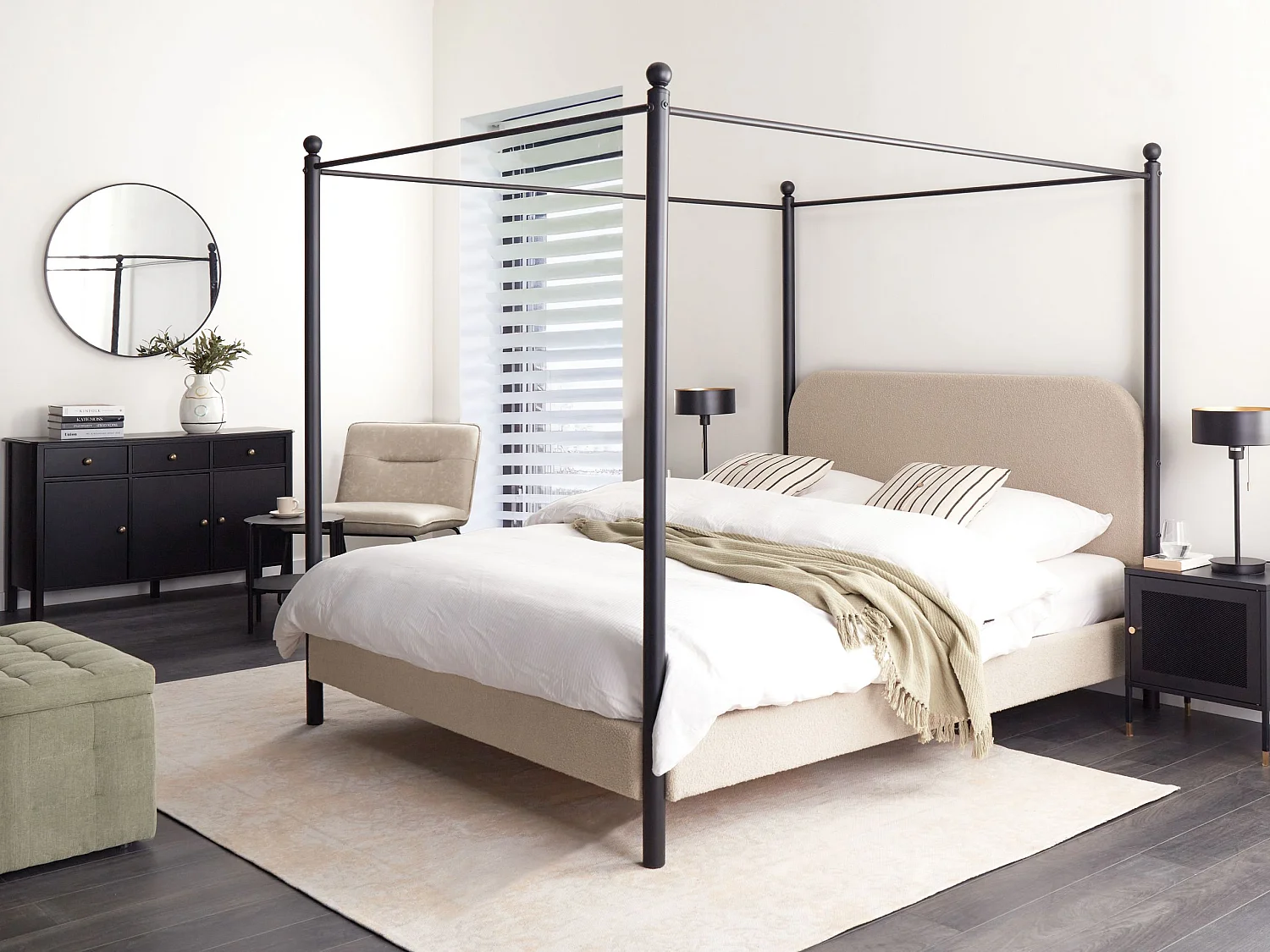 Letto a baldacchino Bouclé DANNEMOIS 160 x 200 cm Tortora