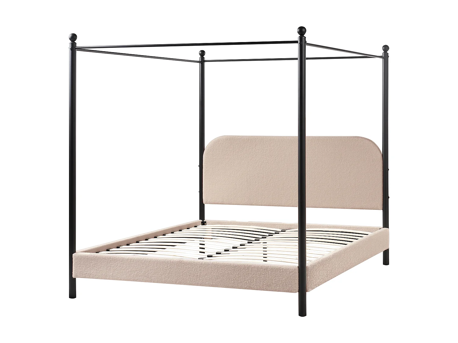 Himmelbett Bouclé DANNEMOIS 160 x 200 cm Taupe
