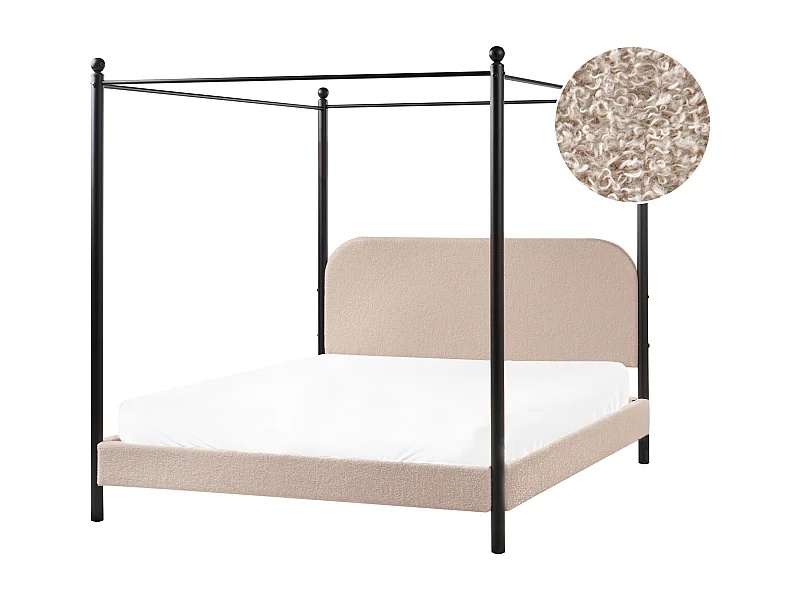 Himmelbett Bouclé DANNEMOIS 160 x 200 cm Taupe