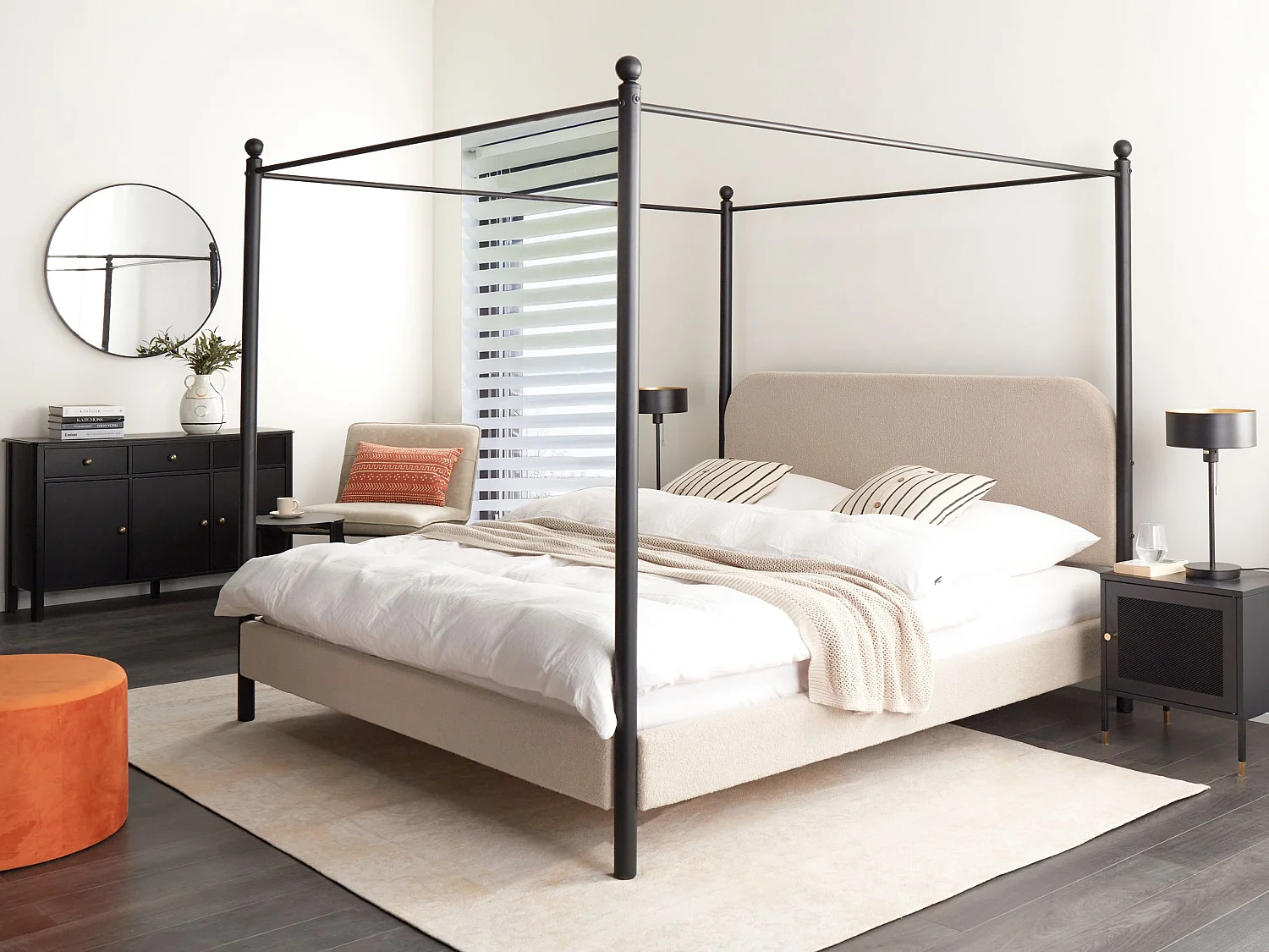 Lit à baldaquin Bouclé DANNEMOIS 180 x 200 cm Taupe