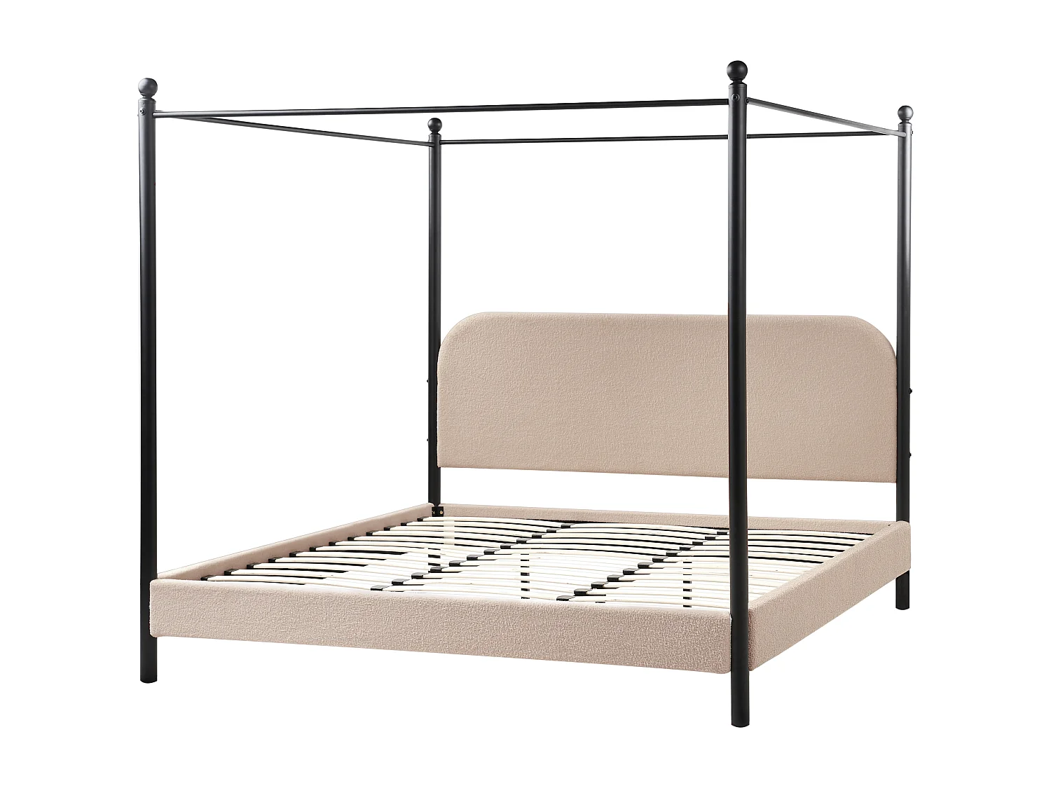 Lit à baldaquin Bouclé DANNEMOIS 180 x 200 cm Taupe