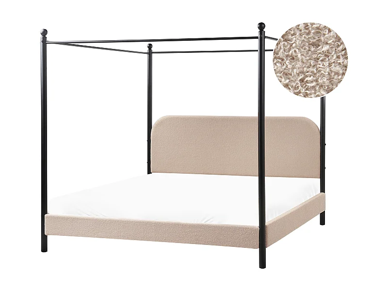 Lit à baldaquin Bouclé DANNEMOIS 180 x 200 cm Taupe