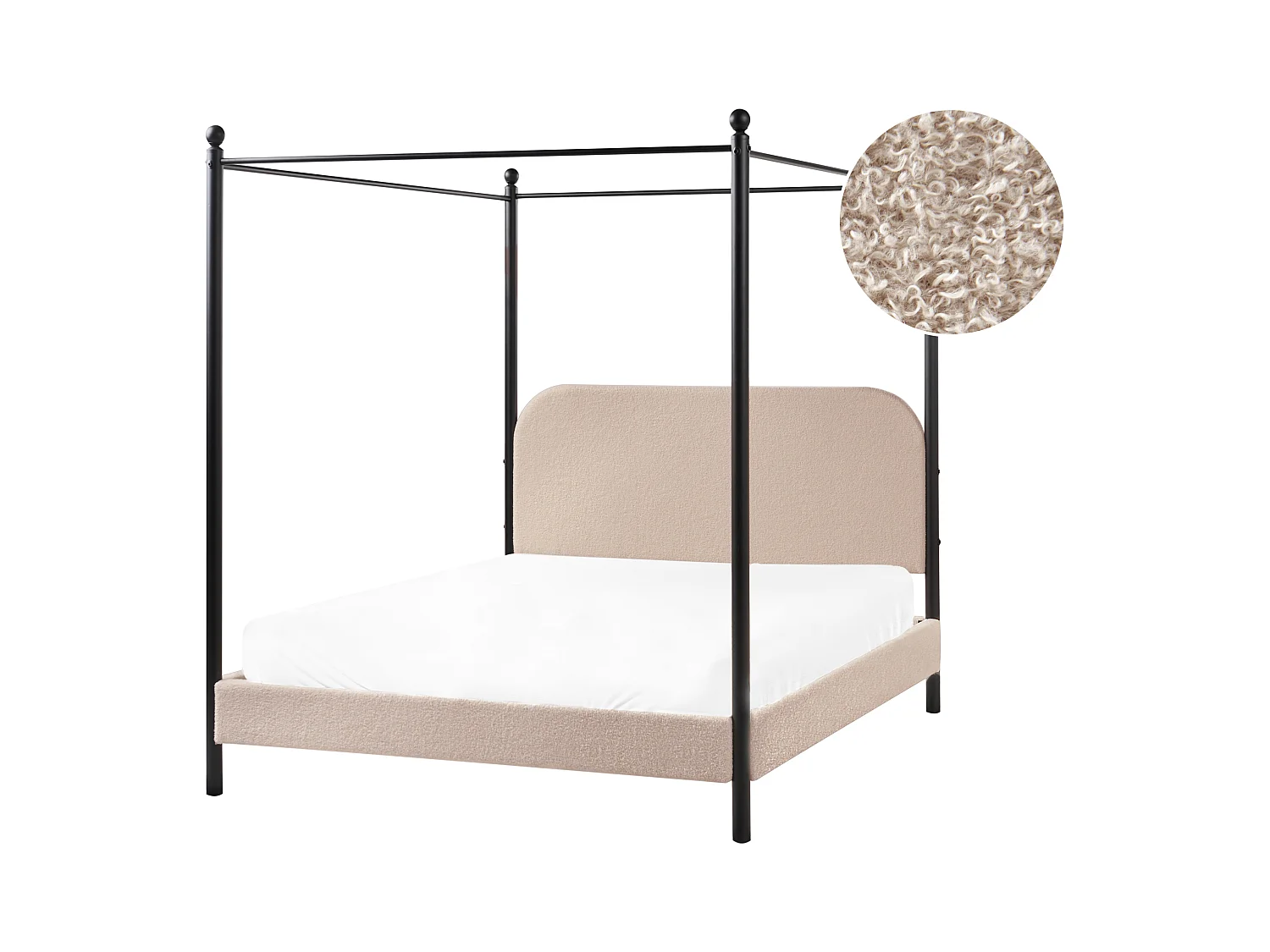 Himmelbett Bouclé DANNEMOIS 140 x 200 cm Taupe