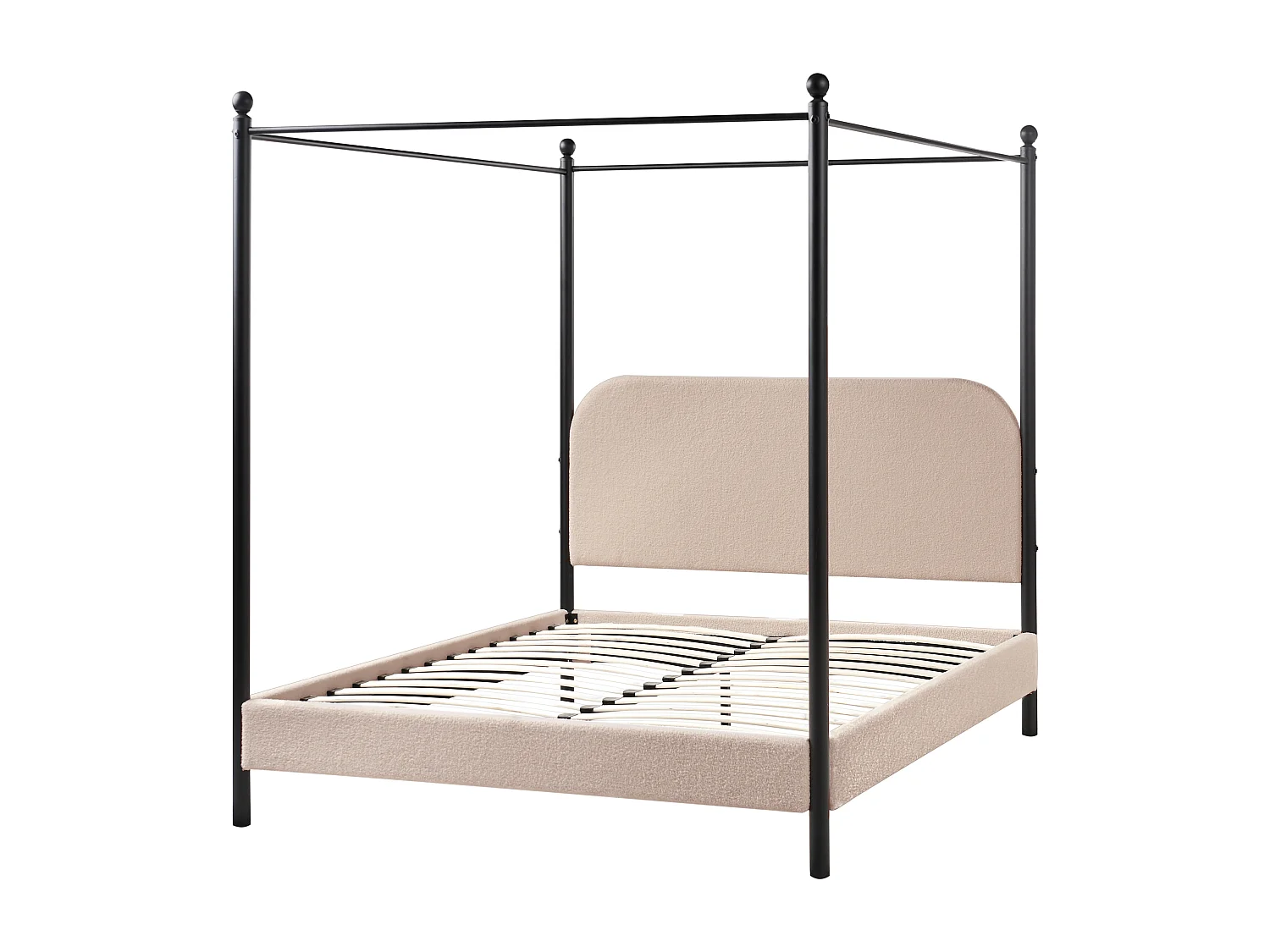 Łóżko z baldachimem Boucle DANNEMOIS 140 x 200 cm Beżowoszary