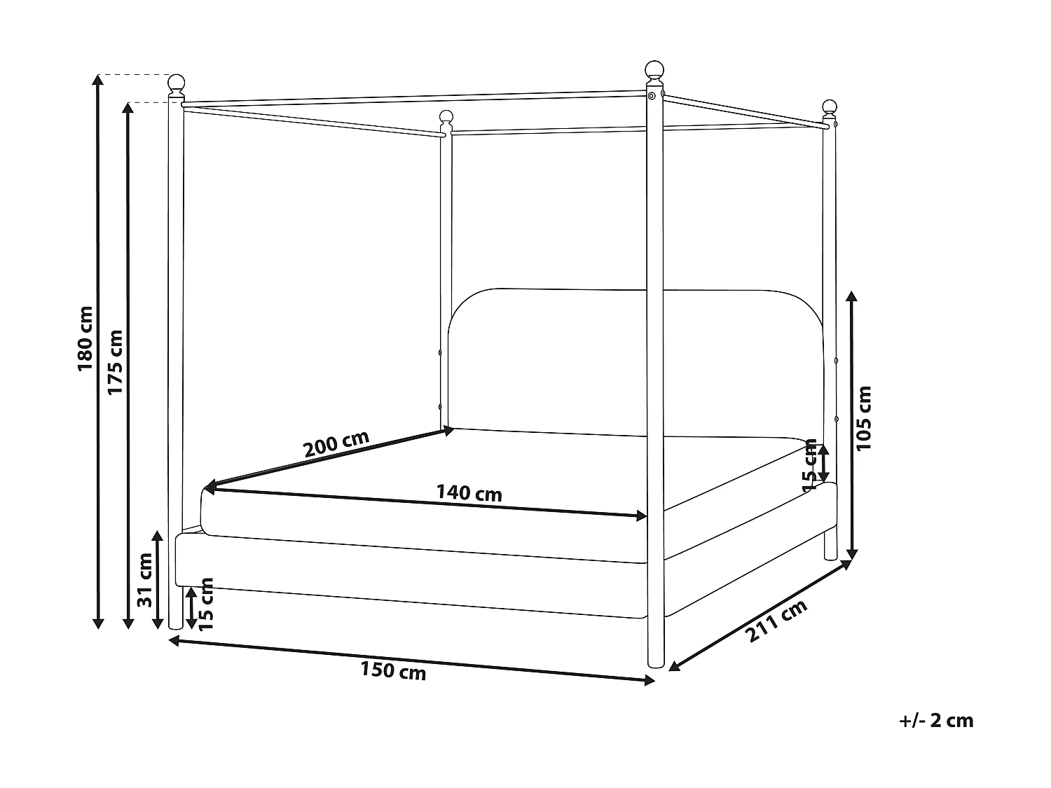 Letto a baldacchino Bouclé DANNEMOIS 140 x 200 cm Tortora