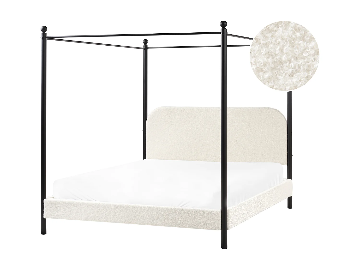 Letto a baldacchino Bouclé DANNEMOIS 160 x 200 cm Bianco sporco