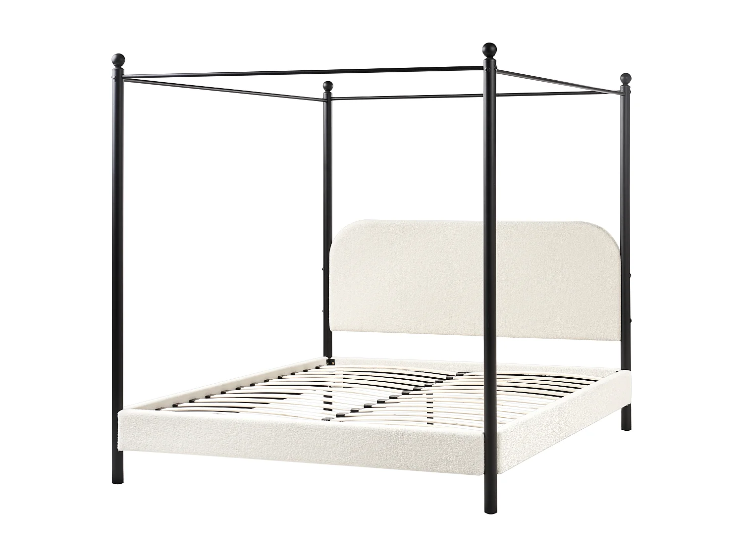 Letto a baldacchino Bouclé DANNEMOIS 160 x 200 cm Bianco sporco