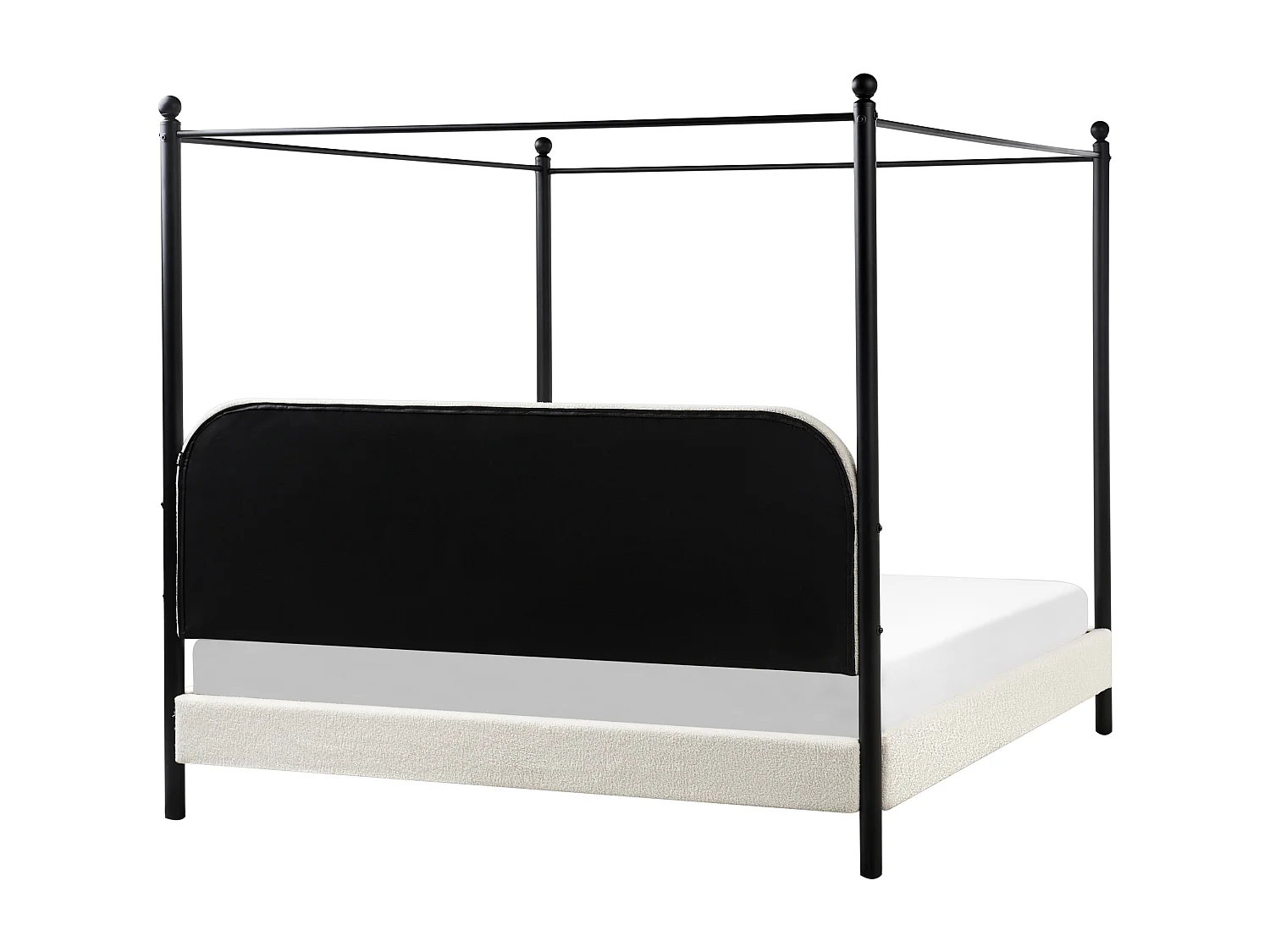 Lit à baldaquin Bouclé DANNEMOIS 180 x 200 cm Blanc cassé