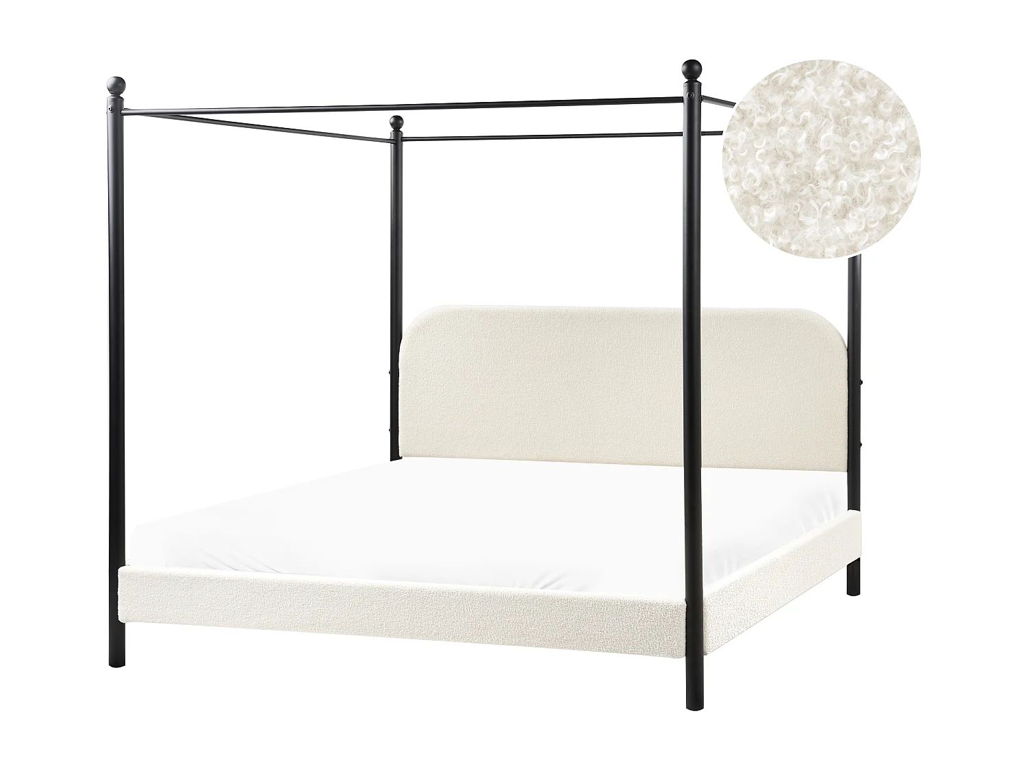 Himmelbett Bouclé DANNEMOIS 180 x 200 cm Cremeweiss
